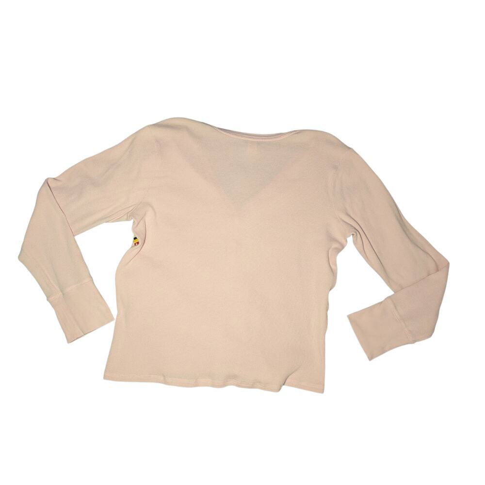 Victoria's Secret Women's XL Embroidered Henley Top Pink Waffle Knit Thermal - Picture 5 of 6